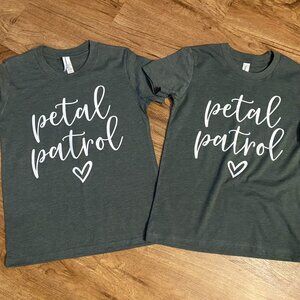 Set of 2 Bella + Canvas Kids Green Petal Patrol Flower Girl Tee T Shirts